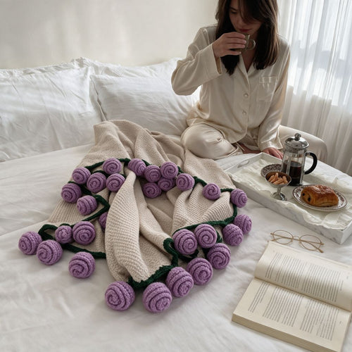 Purple Roses Bouquet Blanket