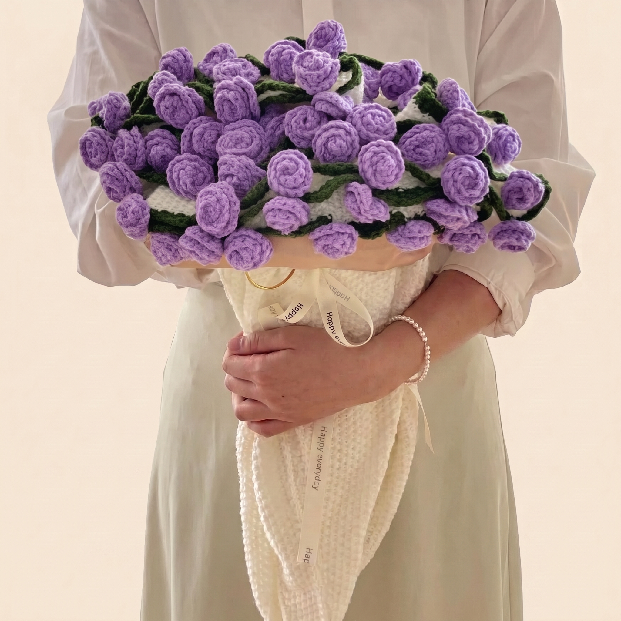 Floral Bouquet Blanket - Purple Roses - hand-crocheted bouquet that unfolds into a blanket