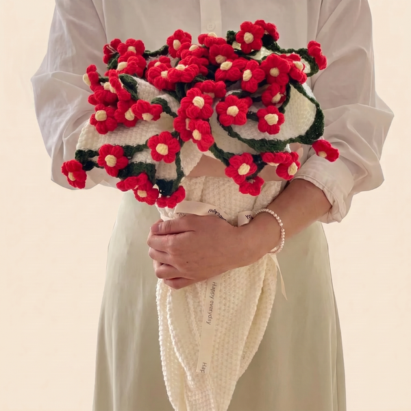 Floral Bouquet Blanket - Red Daisies - hand-crocheted bouquet that unfolds into a blanket