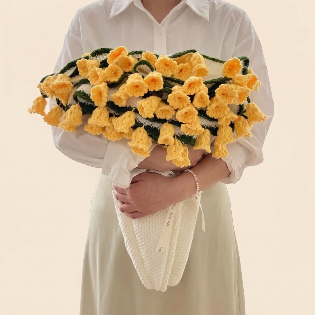 Floral Bouquet Blanket - Yellow Flowers - hand-crocheted bouquet that unfolds into a blanket