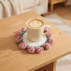 Floral Petal Coaster - Pink Flowers - hand-crocheted flower coaster