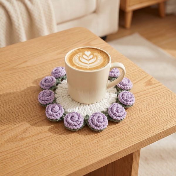 Floral Petal Coaster - Lavender Flowers - hand-crocheted flower coaster